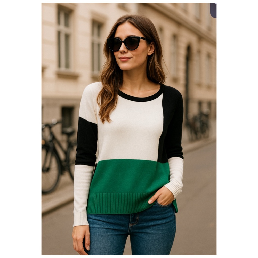 Derek Lam 10C x Athleta Green Colorblock Cashmere Pullover Sweater S